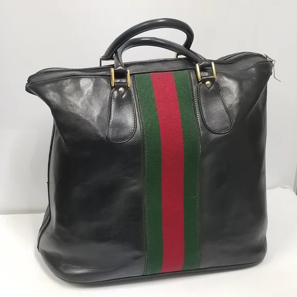Rare Vintage Gucci Web Tall Boston Weekender Carryall luggage Travel bag - Picture 5 of 16